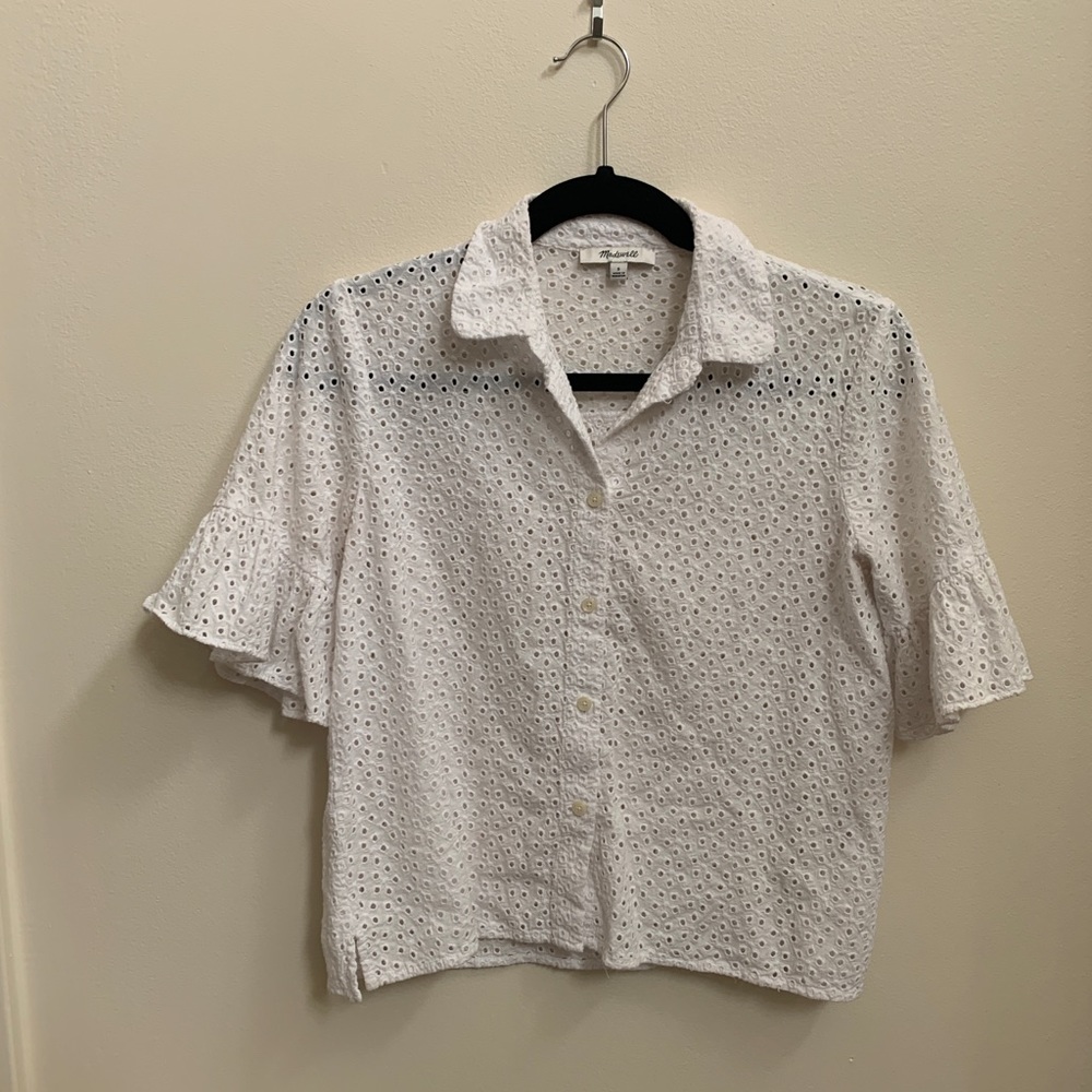 Madewell Eyelet cropped button down